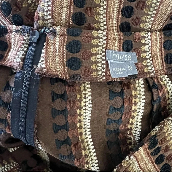 Muse Retro Pants Size 10 Striped Spotted All Over Pattern Textured Black Brown - Picture 9 of 9